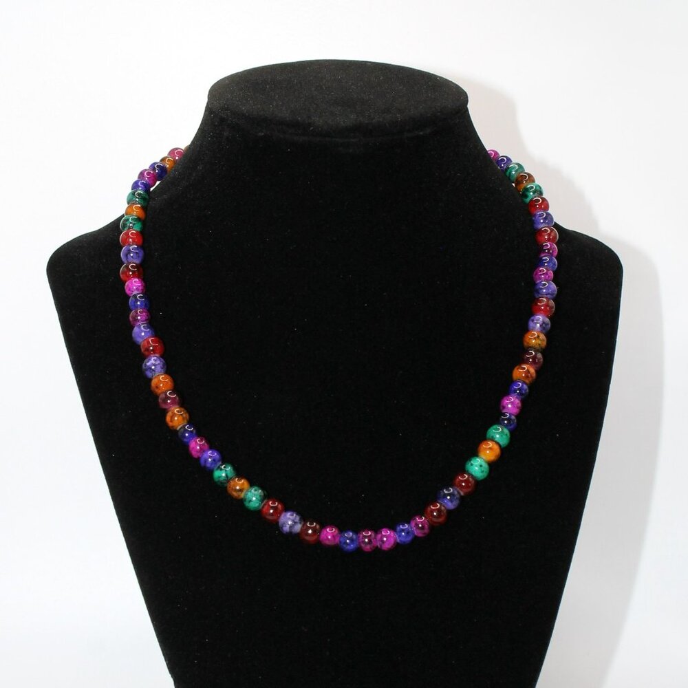 Colorful Marble Design Glass Bead Necklace